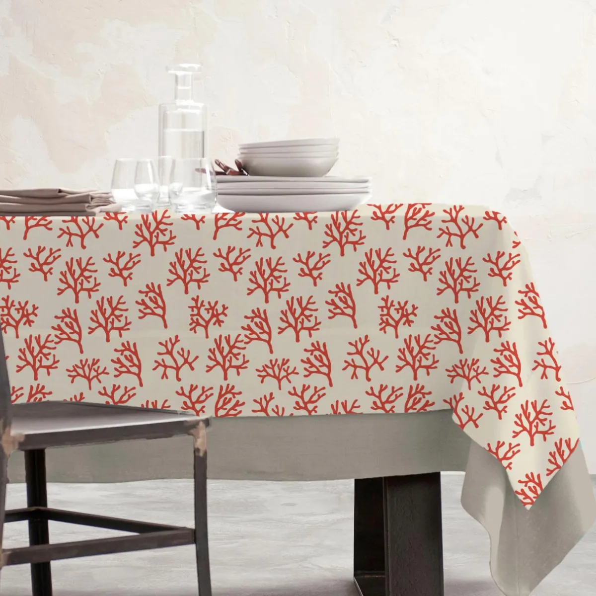 EMINZA Nappe rectangulaire coton enduit (150 x 250 cm) Moorea Corail Orange New