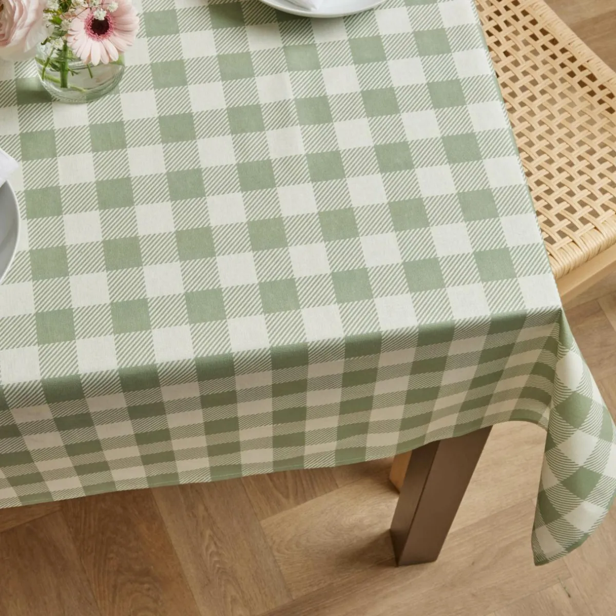 EMINZA Nappe rectangulaire coton enduit (150 x 350 cm) Vichy Vert sauge Outlet