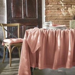EMINZA Nappe rectangulaire gaze de coton (150 x 350 cm) Gaïa Rose Pêche Best
