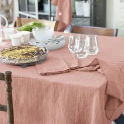 EMINZA Nappe rectangulaire gaze de coton (150 x 350 cm) Gaïa Rose Pêche Best