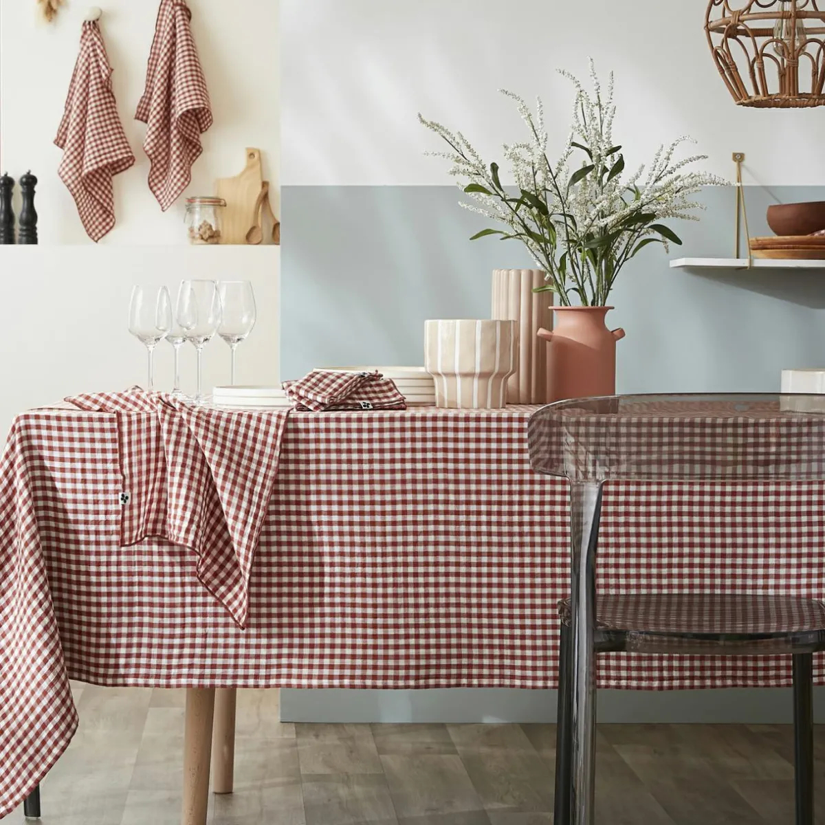 EMINZA Nappe rectangulaire gaze de coton (150 x 250 cm) Gaïa vichy Terracotta Sale