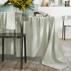 EMINZA Nappe rectangulaire gaze de coton (150 x 250 cm) Gaïa vichy Vert Eucalyptus Hot
