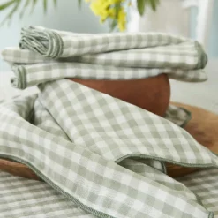 EMINZA Nappe rectangulaire gaze de coton (150 x 250 cm) Gaïa vichy Vert Eucalyptus Hot