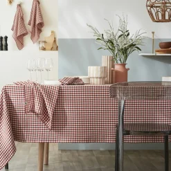 EMINZA Nappe rectangulaire gaze de coton (150 x 350 cm) Gaïa vichy Terracotta New