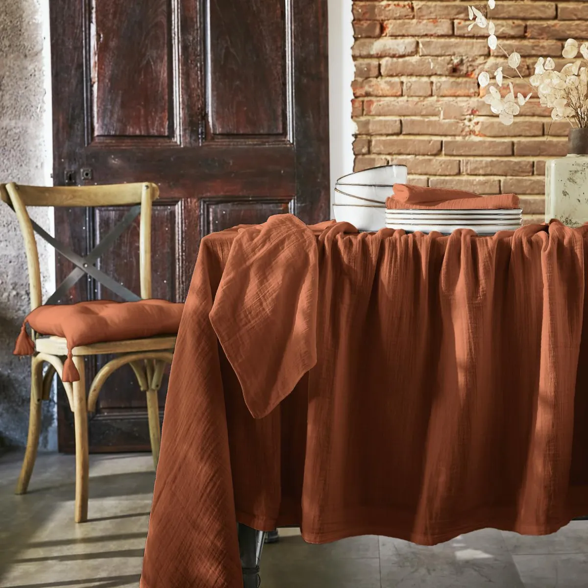 EMINZA Nappe rectangulaire gaze de coton (150 x 250 cm) Gaïa Terracotta Discount