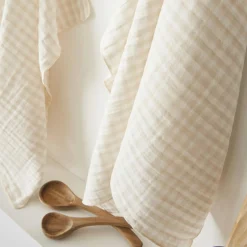 EMINZA Nappe rectangulaire gaze de coton (150 x 250 cm) Gaïa vichy Beige Online