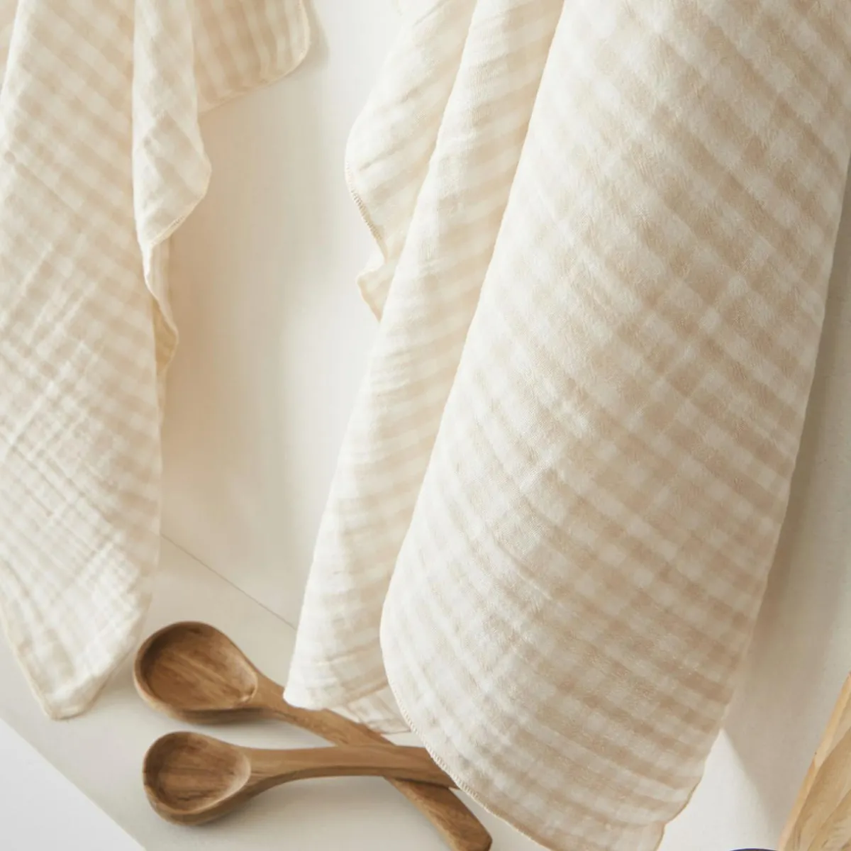 EMINZA Nappe rectangulaire gaze de coton (150 x 250 cm) Gaïa vichy Beige Online