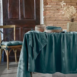 EMINZA Nappe rectangulaire gaze de coton (150 x 350 cm) Gaïa Bleu canard New
