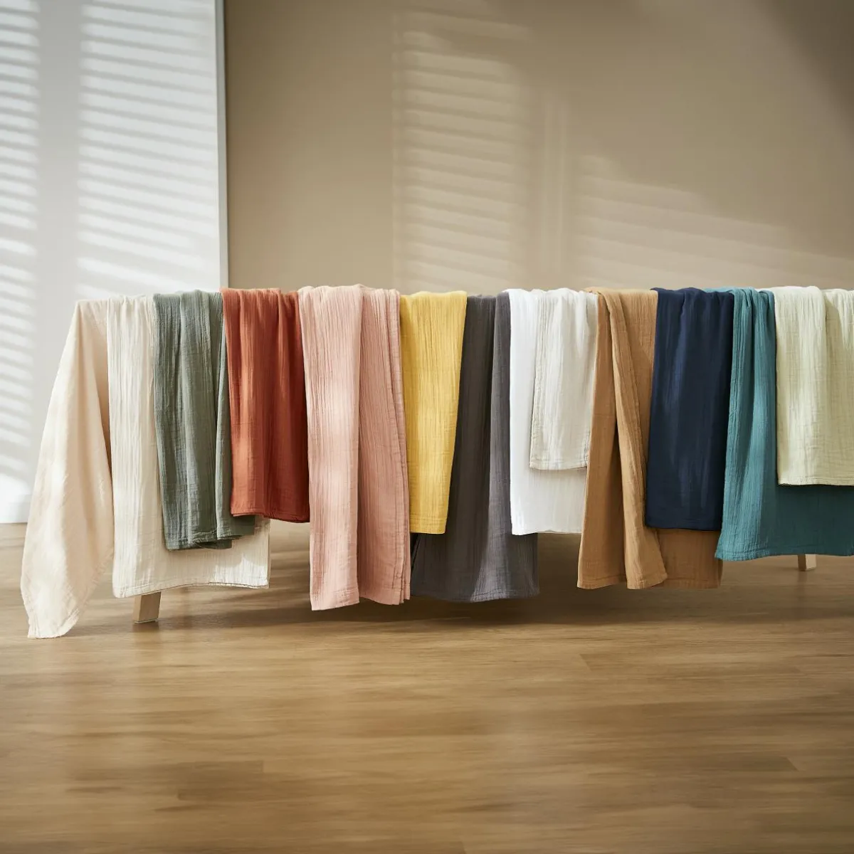 EMINZA Nappe rectangulaire gaze de coton (150 x 350 cm) Gaïa Bleu canard New