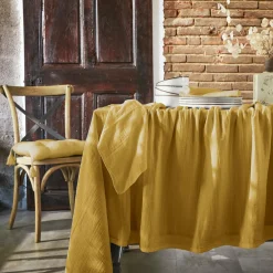 EMINZA Nappe rectangulaire gaze de coton (150 x 350 cm) Gaïa Jaune safran