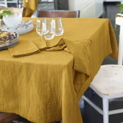 EMINZA Nappe rectangulaire gaze de coton (150 x 350 cm) Gaïa Jaune safran