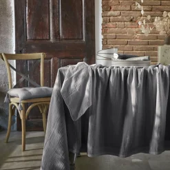 EMINZA Nappe rectangulaire gaze de coton (150 x 350 cm) Gaïa Gris granit Gris foncé