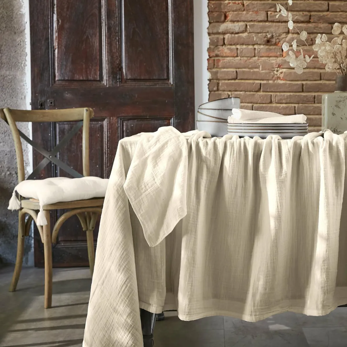 EMINZA Nappe rectangulaire gaze de coton (150 x 250 cm) Gaïa pampa Beige Outlet