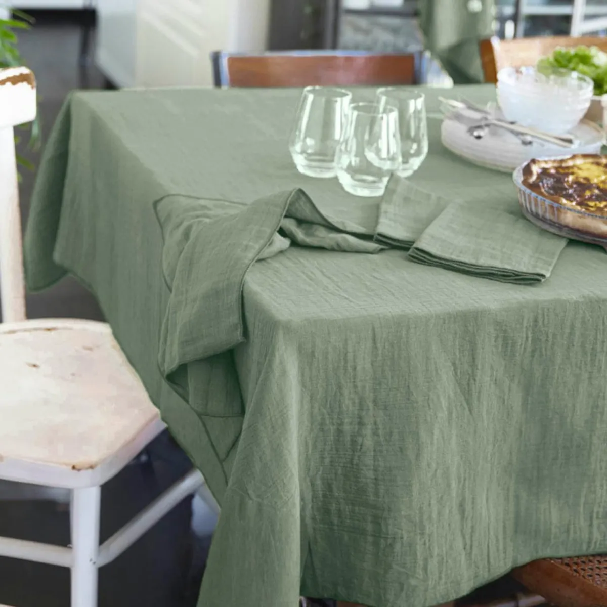 EMINZA Nappe rectangulaire gaze de coton (150 x 250 cm) Gaïa eucalyptus Vert New