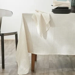 EMINZA Nappe rectangulaire gaze de coton (150 x 350 cm) Gaïa vichy Beige Clearance