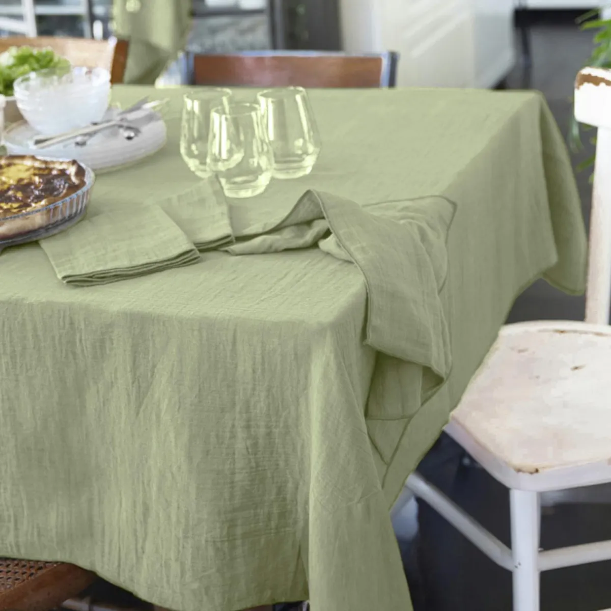 EMINZA Nappe rectangulaire gaze de coton (150 x 250 cm) Gaïa Vert tilleul Online