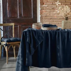EMINZA Nappe rectangulaire gaze de coton (150 x 250 cm) Gaïa Bleu nuit
