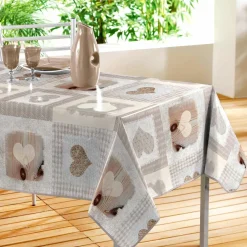 DECORLINE Nappe rectangulaire toile cirée (140 x 240 cm) Cosy Coeur Taupe Discount