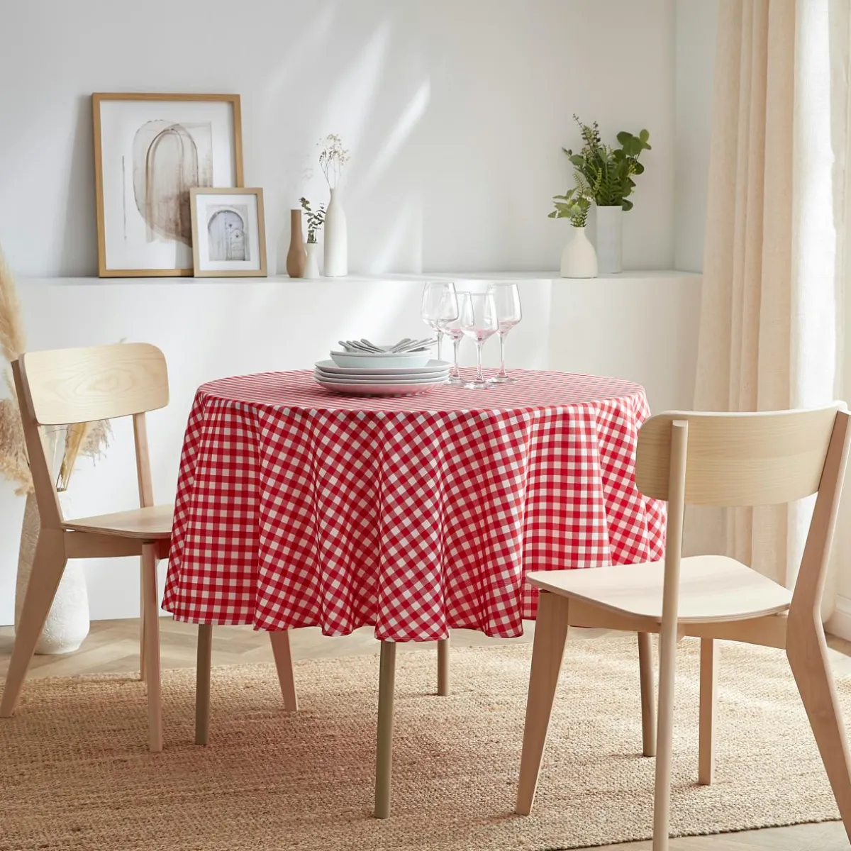 EMINZA Nappe ronde anti tache (180 cm) Elise Vichy Rouge Vichy-rouge Sale