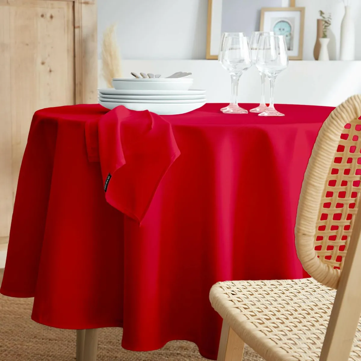 EMINZA Nappe ronde anti tache (180 cm) Elise Rouge Sale
