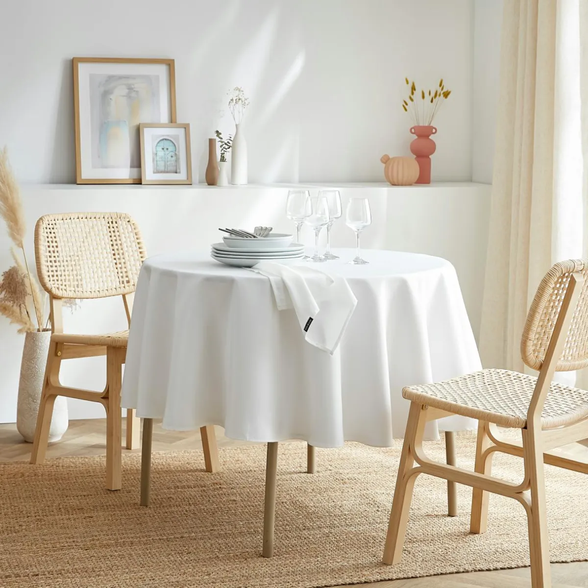 EMINZA Nappe ronde anti tache (180 cm) Elise he Blanc Discount