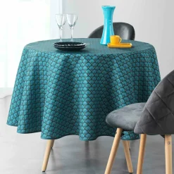 DOUCEUR D'INTERIEUR Nappe ronde anti tache (D180 cm) Artchic e Bleu Discount