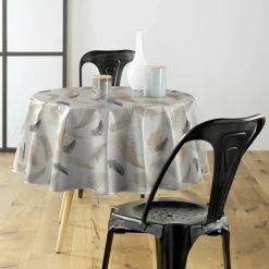 douceur d'intu017drieur Nappe ronde anti tache tissu PVC imperméable (D160 cm) Folea Taupe