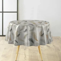 douceur d'intu017drieur Nappe ronde anti tache tissu PVC imperméable (D160 cm) Folea Taupe