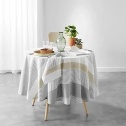 douceur d'intu017drieur Nappe ronde coton tissé (180 cm) Iliade he Blanc Sale
