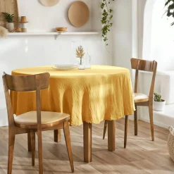EMINZA Nappe ronde gaze de coton (180 cm) Gaïa Jaune safran Discount