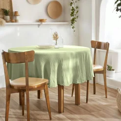 EMINZA Nappe ronde gaze de coton (180 cm) Gaïa Vert tilleul Discount