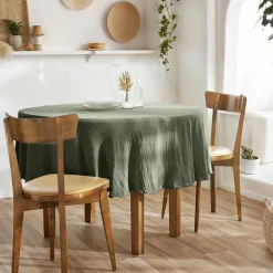 EMINZA Nappe ronde gaze de coton (180 cm) Gaïa Vert romarin Best