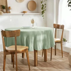 EMINZA Nappe ronde gaze de coton (180 cm) Gaïa eucalyptus Vert New