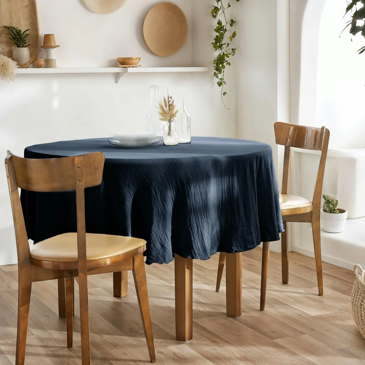 EMINZA Nappe ronde gaze de coton (180 cm) Gaïa Bleu nuit New