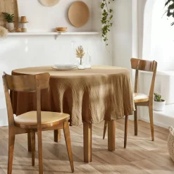 EMINZA Nappe ronde gaze de coton (180 cm) Gaïa Camel Discount