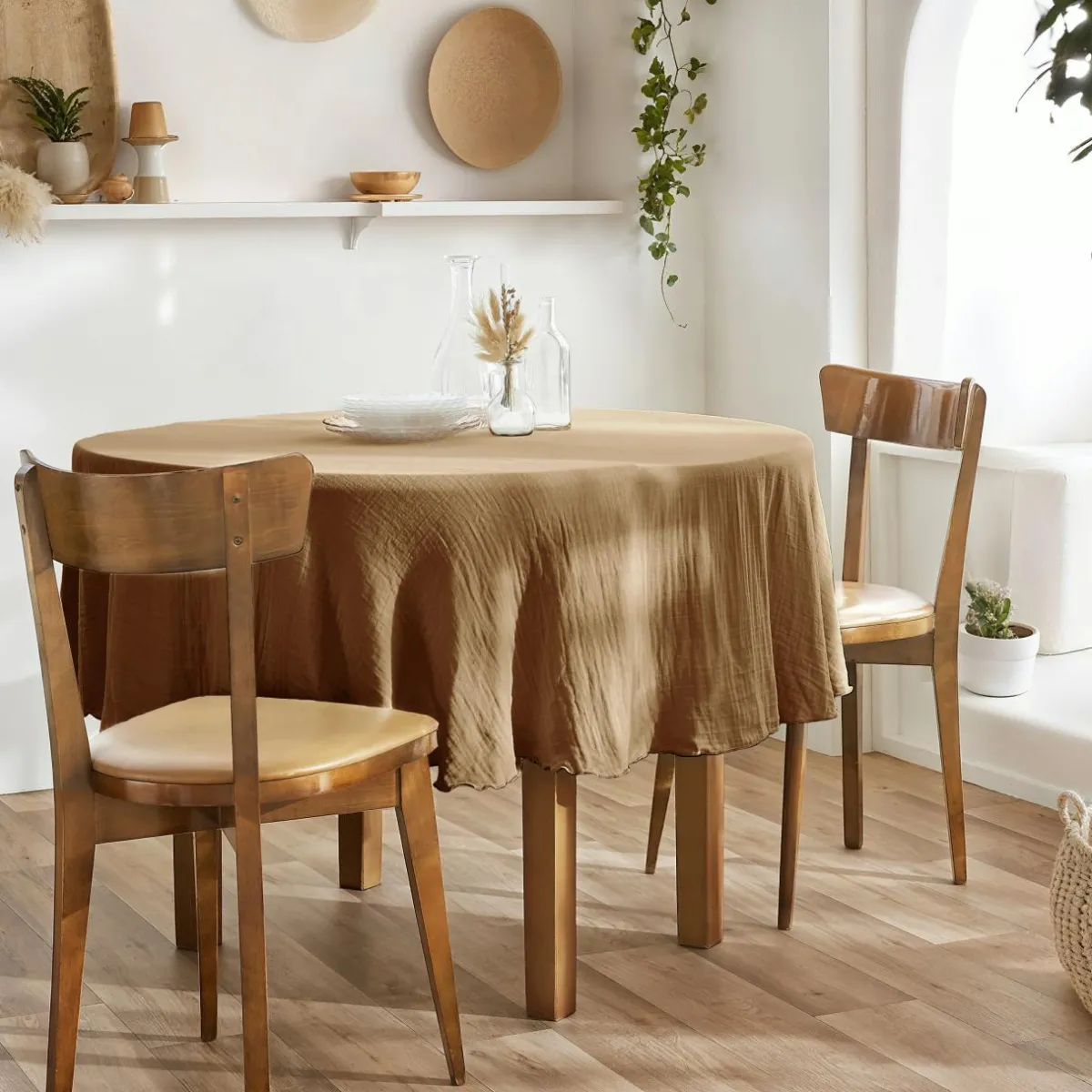 EMINZA Nappe ronde gaze de coton (180 cm) Gaïa Camel Discount