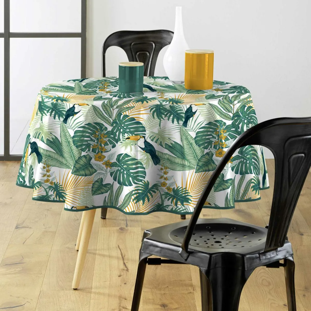 DOUCEUR D'INTERIEUR Nappe ronde tissu PVC (D160 cm) Guyana e Vert Hot