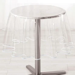 DOUCEUR D'INTERIEUR Nappe ronde toile cirée transparente (D180 cm) Garden he Blanc Hot