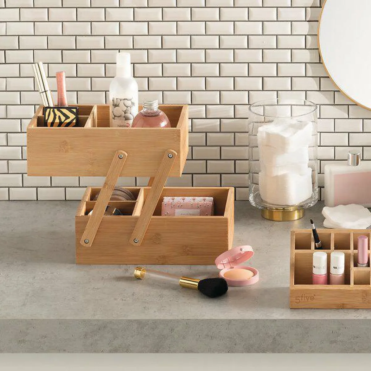 5 Five Simply Smart Organisateur de maquillage 2 niveaux Bambou Naturel