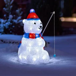 Feeric Lights & Christmas Ours lumineux 40 LED (H39 cm) Pécheur Blanc froid