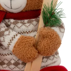 JJA Ours peluche assis (H50 cm) Petit Skieur Brun et Rouge New