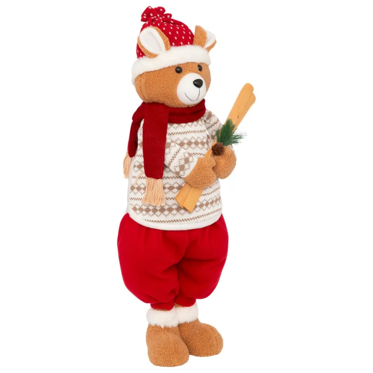 JJA Ours peluche jambes téléscopiques (H95 cm) Petit Skieur Rouge Clearance