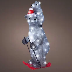 EMINZA Ours polaires lumineux 100 LED (H69 cm) Grizzly en ski Gris et Blanc froid Best