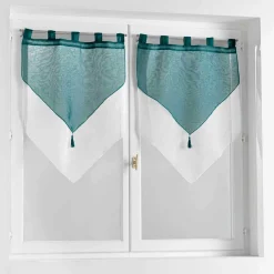 DOUCEUR D'INTERIEUR Paire de voilages à passants (60 x 160 cm) Duetto et Blanc Bleu pétrole