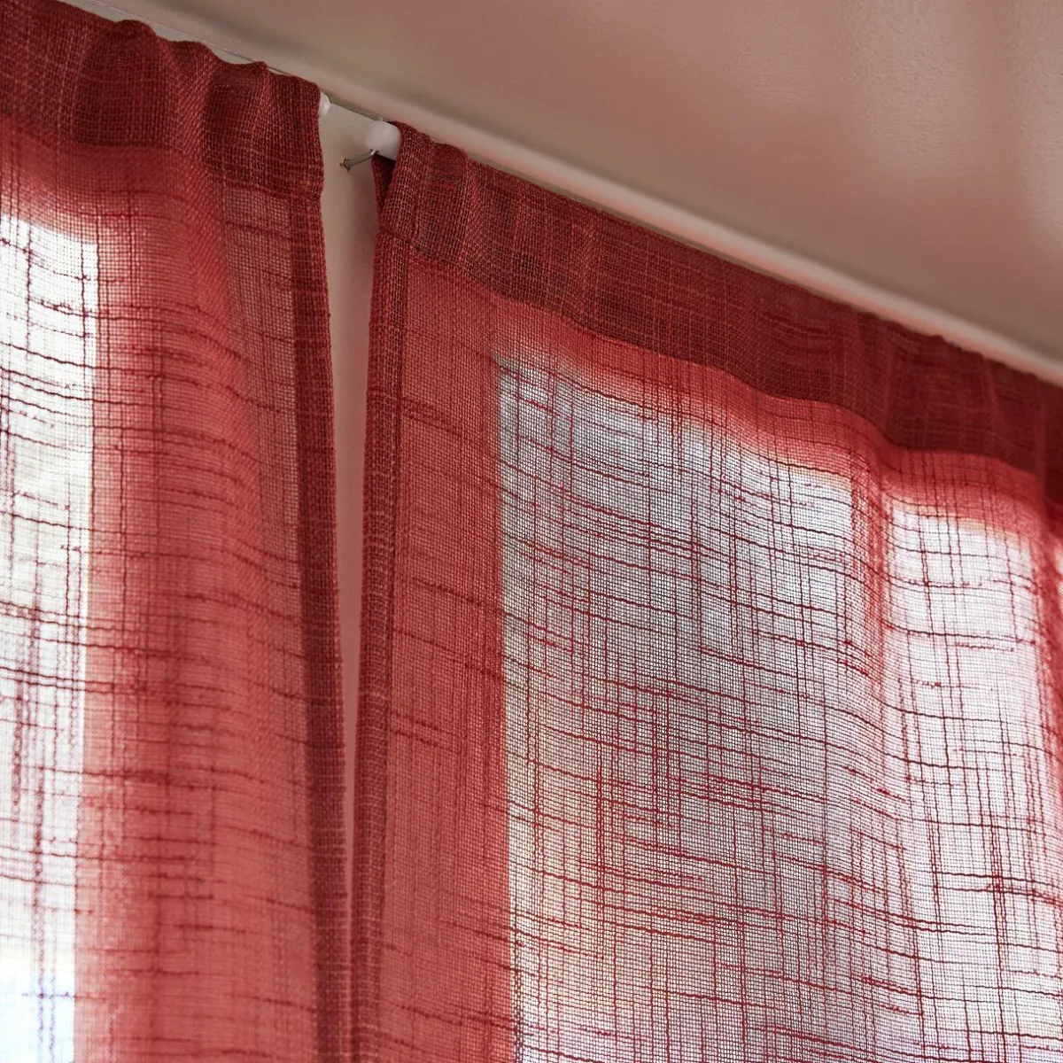 EMINZA Paire de voilages passe-tringle effet lin (60 x 160 cm) Robin Terracotta New