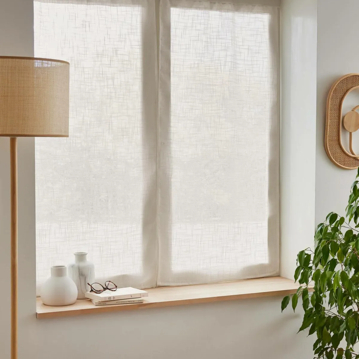EMINZA Paire de voilages passe-tringle effet lin (60 x 90 cm) Robin Beige Online