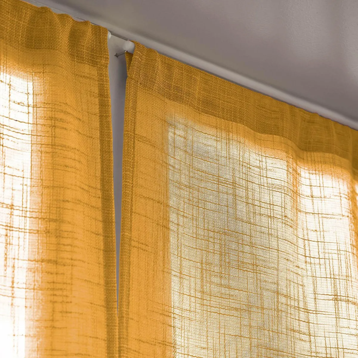 EMINZA Paire de voilages passe-tringle effet lin (60 x 120 cm) Robin Jaune ocre Clearance