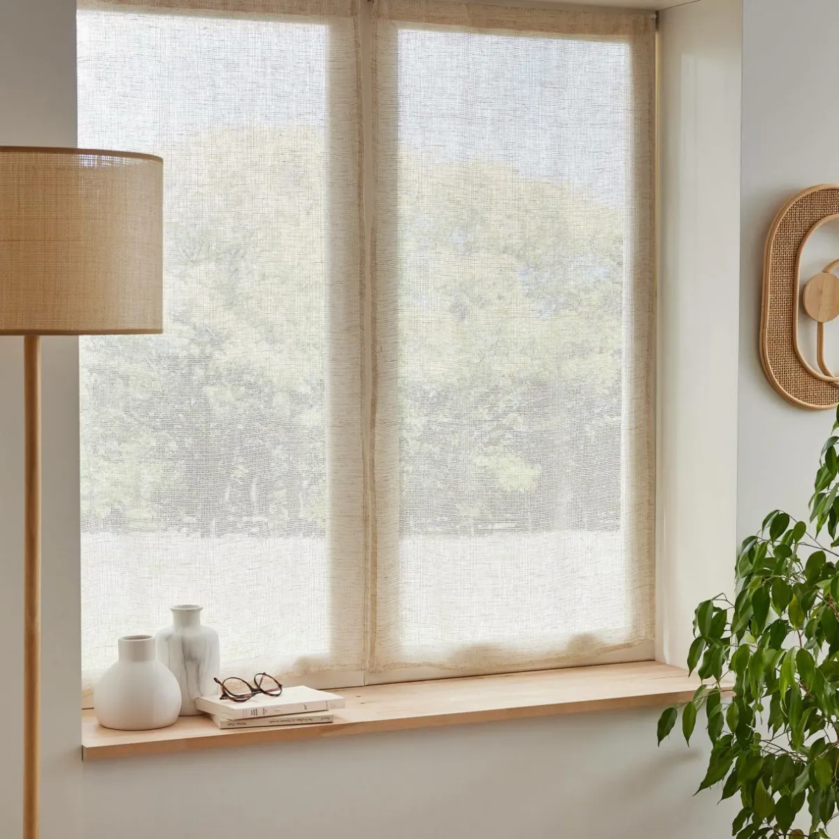 EMINZA Paire de voilages passe-tringle effet lin (60 x 90 cm) Luca Beige Online