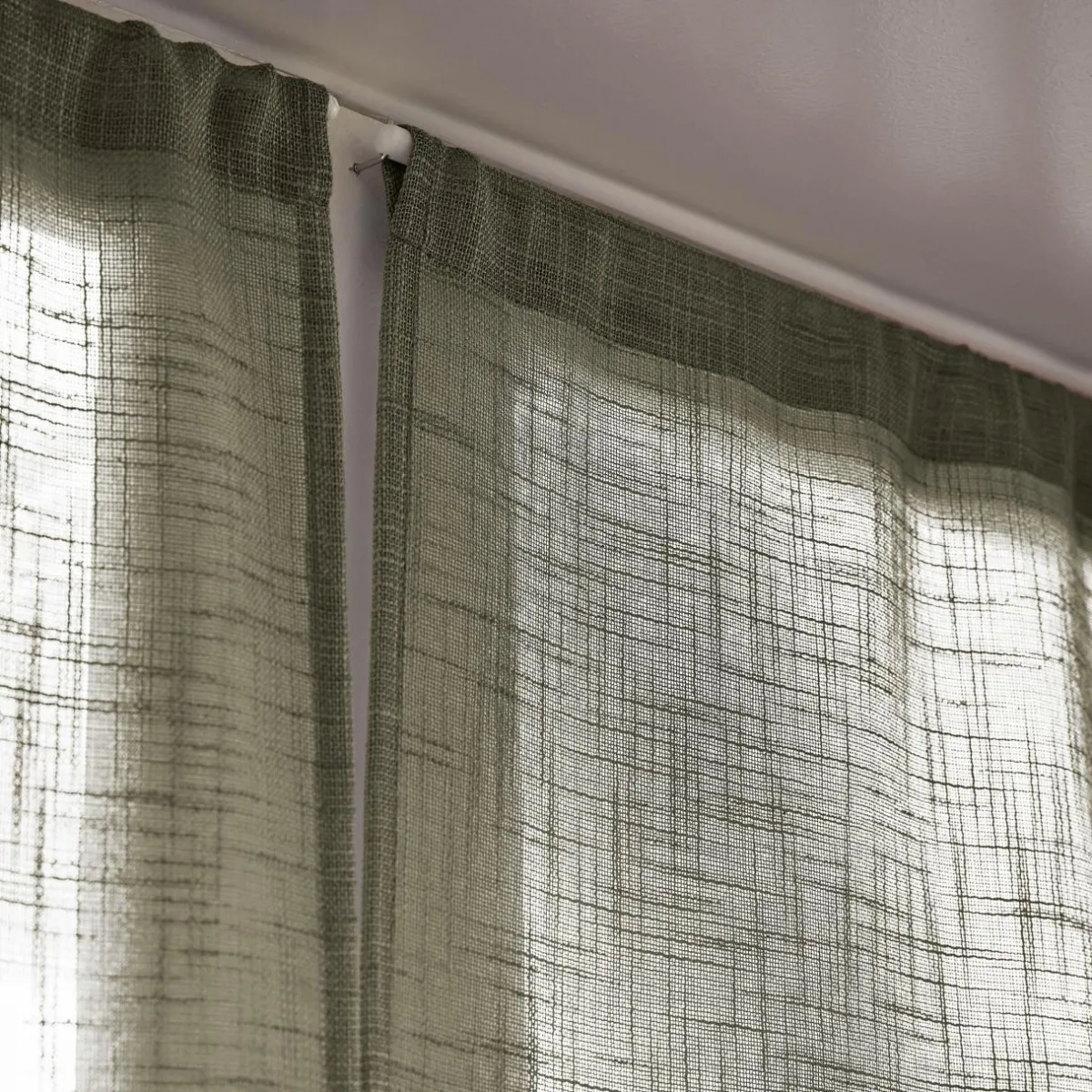 EMINZA Paire de voilages passe-tringle effet lin (60 x 160 cm) Robin Vert romarin Online