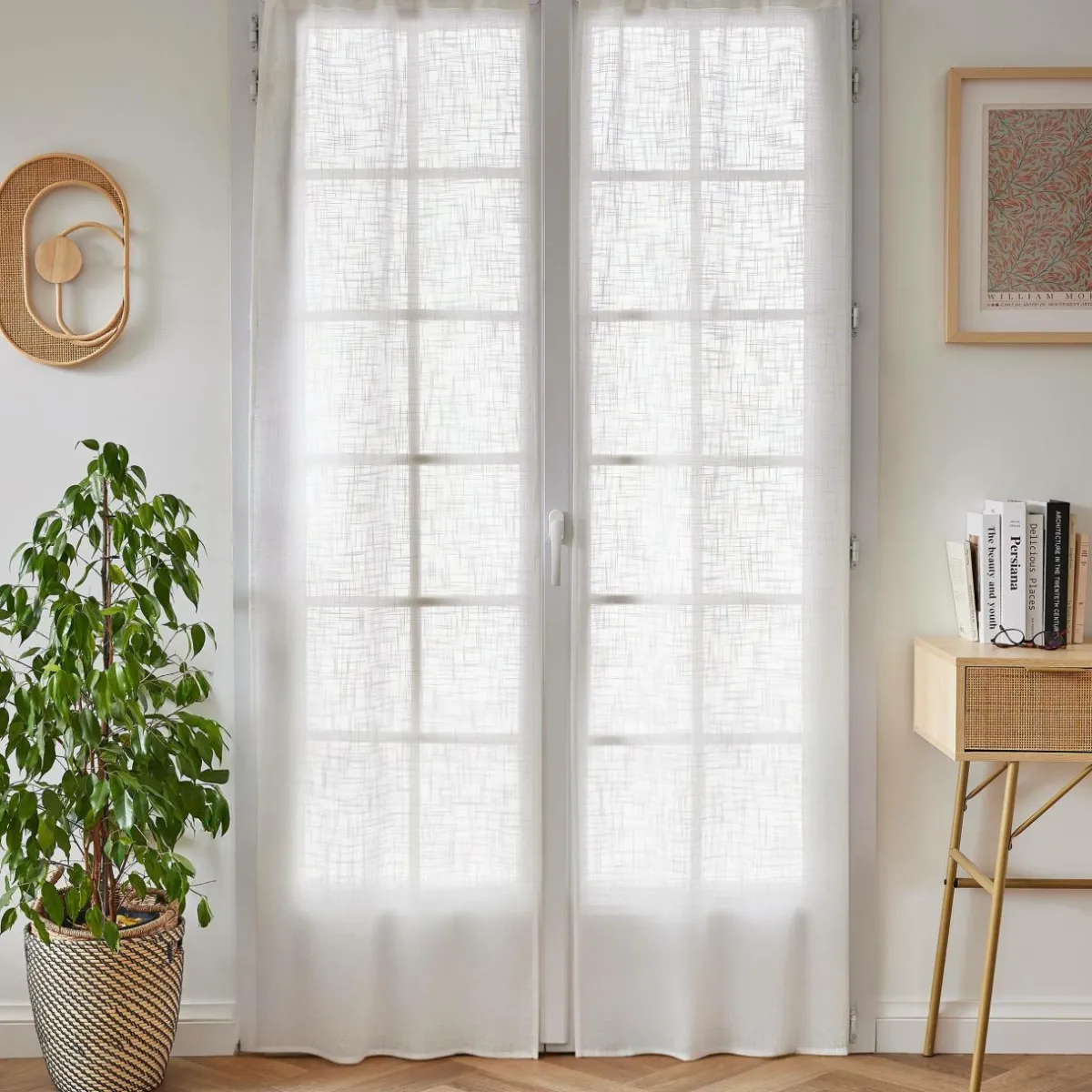 EMINZA Paire de voilages passe-tringle effet lin (70 x 200 cm) Robin Blanc Clearance